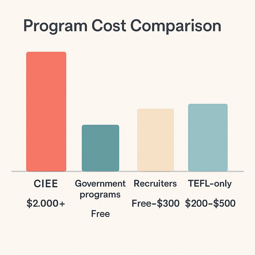 Cost comparison chart showing CIEE program fees versus cheaper or free teach abroad options