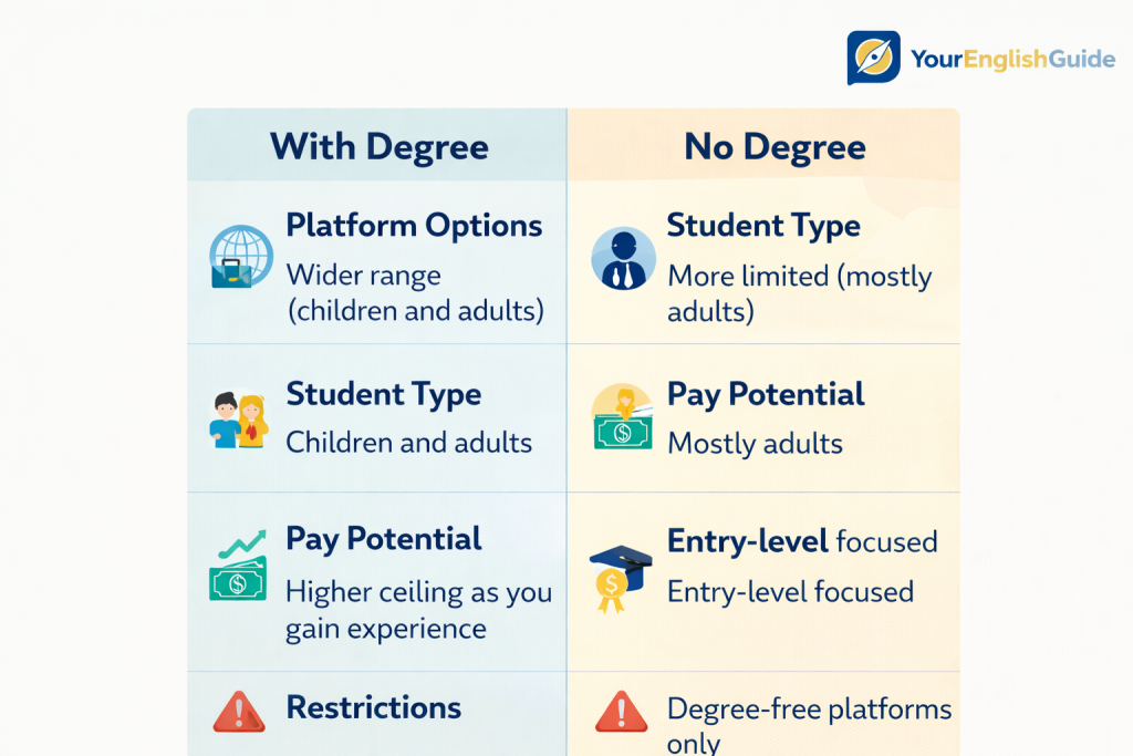 Teach English online with or without a degree comparison