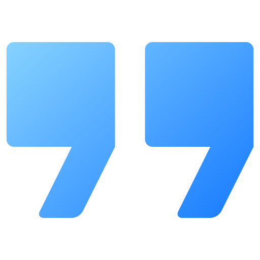 Stylized blue quotation marks icon